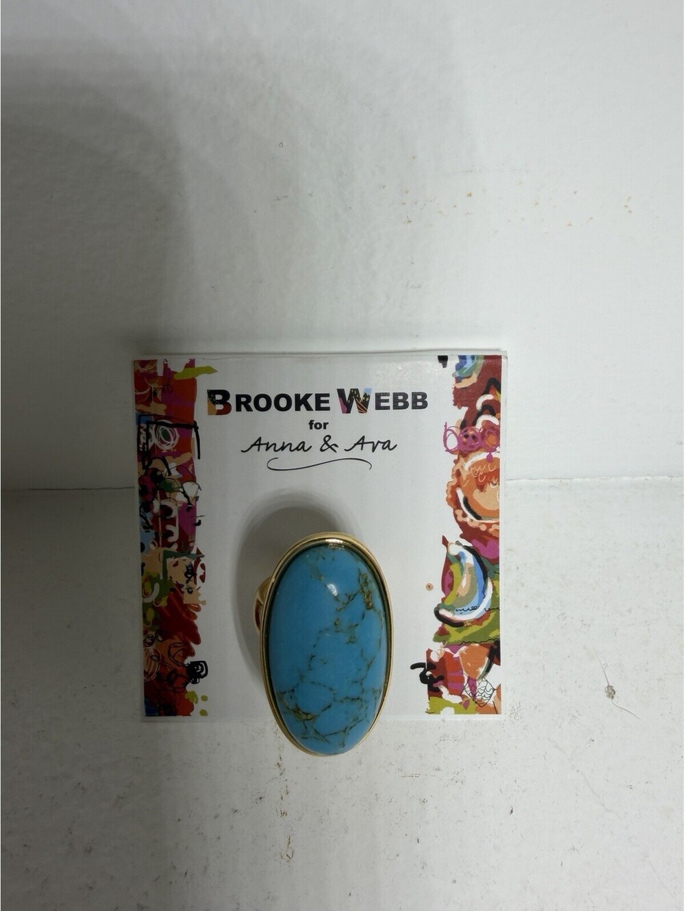 Turquosise Colored Ring By Brooke Webb, Size 8, Fine Gold Plate (NEW)